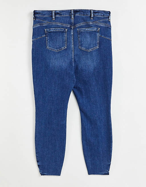 Women River Island Plus ripped raw hem high rise skinny jeans in mid auth blue 