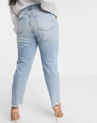 ripped raw hem mom jeans
