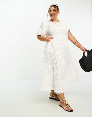 River Island Plus crinkle puff sleeve smock maxi dress in white - ASOS Price Checker