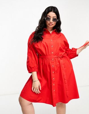 River Island Plus shirt mini dress in bright red - ASOS Price Checker