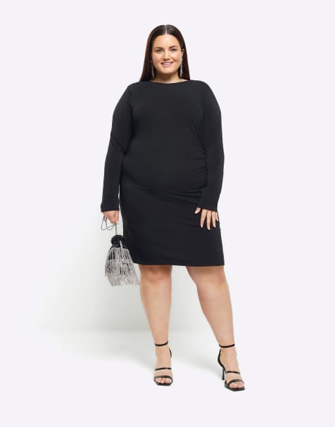 River Island Plus ruched drape mini dress in black - view 1