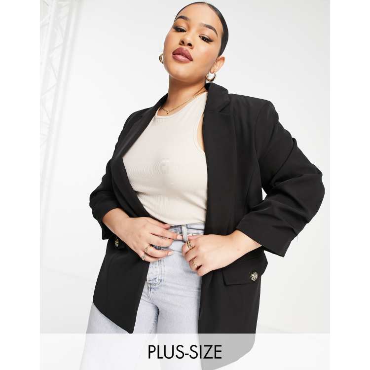 River Island Plus ruched sleeve blazer in black ASOS