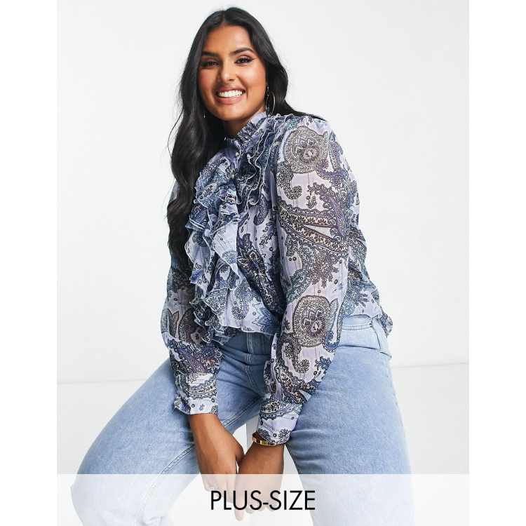 Ruffle front blouse store plus size