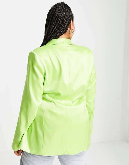 River Island Plus satin belted draped blazer dress in lime - part of a set  | ASOS