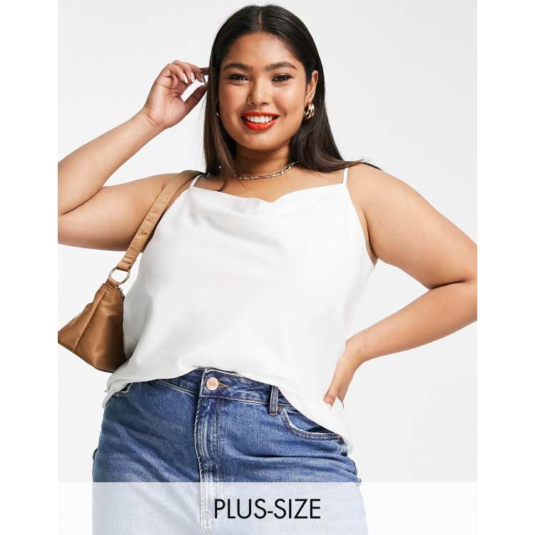 Plus size cheap white satin camisole