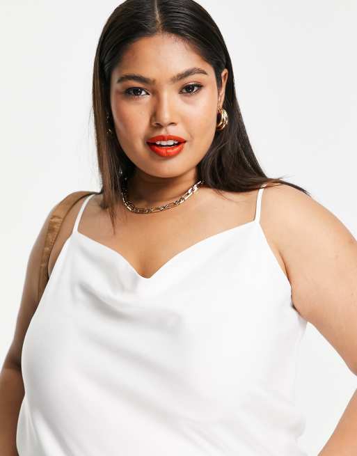 Ava & Viv Woman's Plus Size Ivory Satin Cowl Neck Cami Tank - 3X