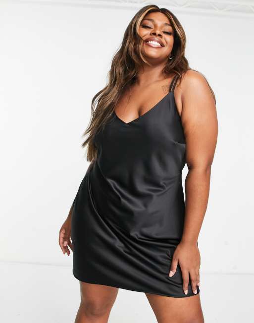 Plus size hotsell black satin dress