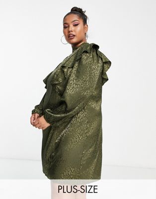River Island Plus satin jacquard mini dress in green - ASOS Price Checker
