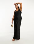 River Island Plus satin maxi dress in black