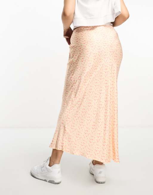 River Island Plus satin maxi skirt in light pink ASOS