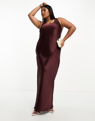 Brown satin halter neck maxi slip dress