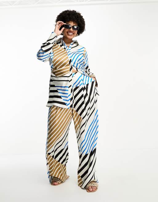 Blue Zebra Print High Rise Wide Leg Pants