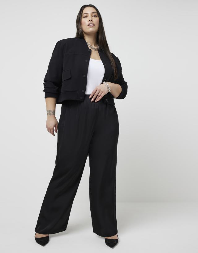 River Island Plus - satin pull on trouser in black