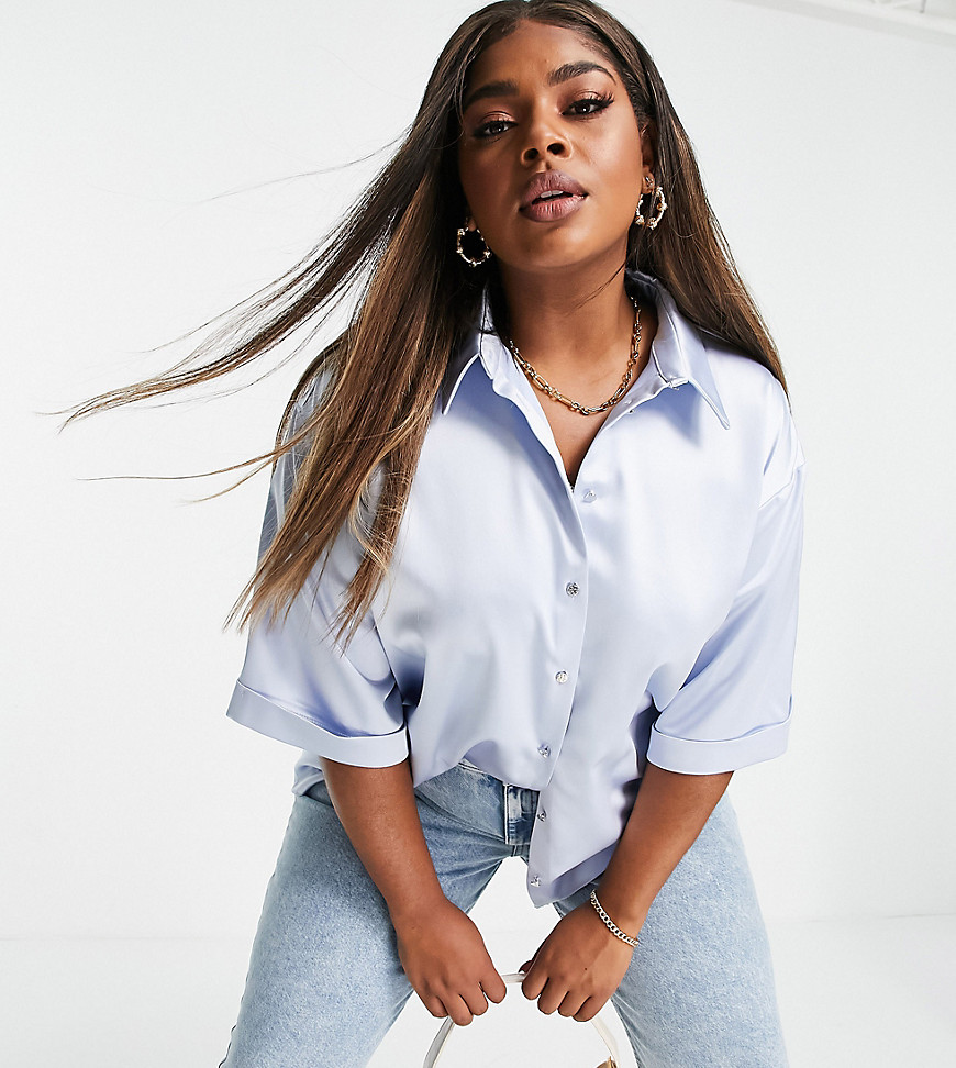 Plus-size shirt by River Island High-key into this shirt Spread collar Button placket Drop shoulders Turn-up cuffs Relaxed fit