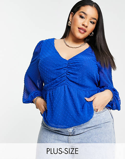 Women Shirts & Blouses/River Island Plus satin spot tea blouse in blue 