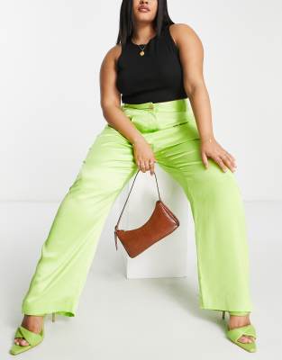 River Island Plus satin tailored trouser co-ord in lime - ASOS Price Checker