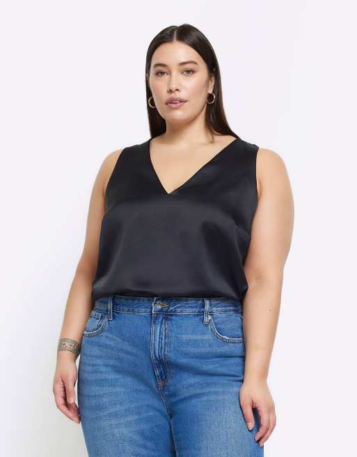 River Island Plus satin tank top in black