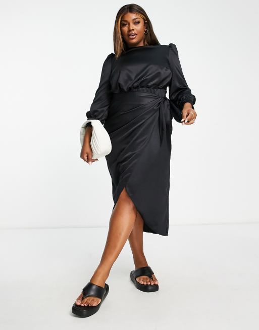 knee length dresses for ladies Long Sleeve Wool Midi Dress 4 / Noir main image 0