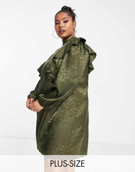 River Island Plus – Satynowa sukienka mini w zielony żakardowy wzór