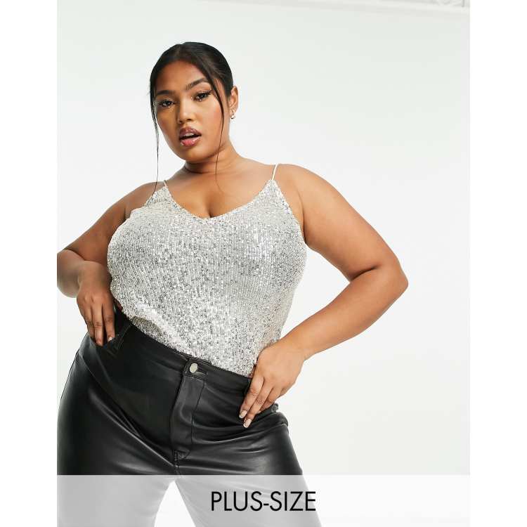 River Island Plus sequin cami in silver