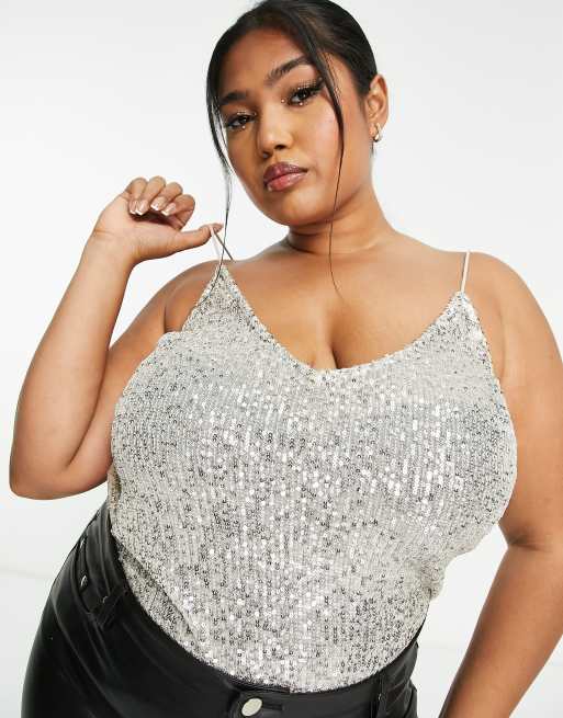 Silver sequin shop plus size top