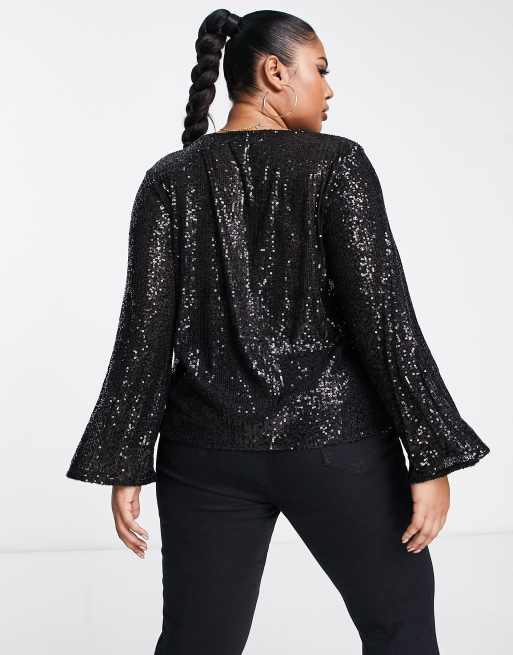 Black sequin cheap top river island