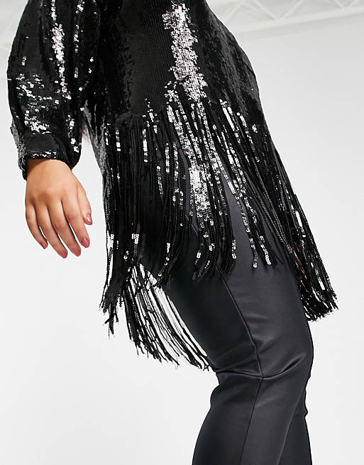 Tops Shirts & Blouses/River Island Plus sequin embellished tassel shirt in black 