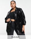 River Island Plus sequin oversized blazer in black (part of a set)