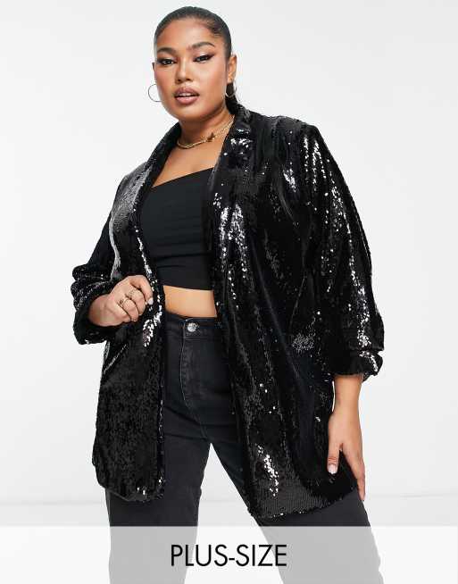 Black sequin hotsell blazer plus size