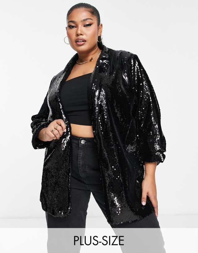 River Island Plus sequin oversized blazer in black - part of a set