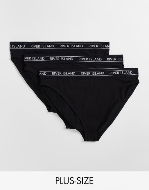 River Island Plus Set van 3 slips met hoge taille en logo tailleband in zwart ASOS