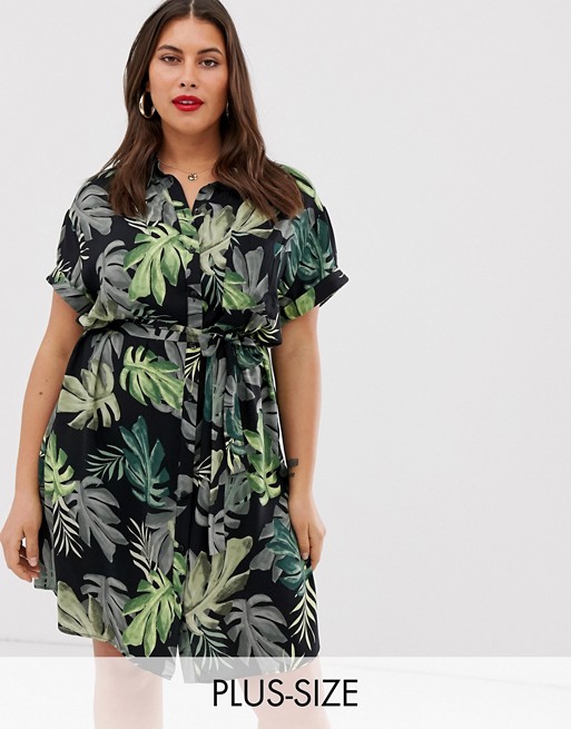 River Island Plus shirt dress in tropical print