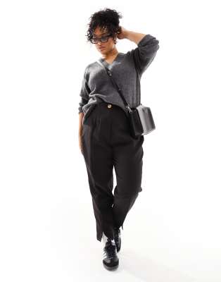 River Island Plus side split cigarette pants in black
