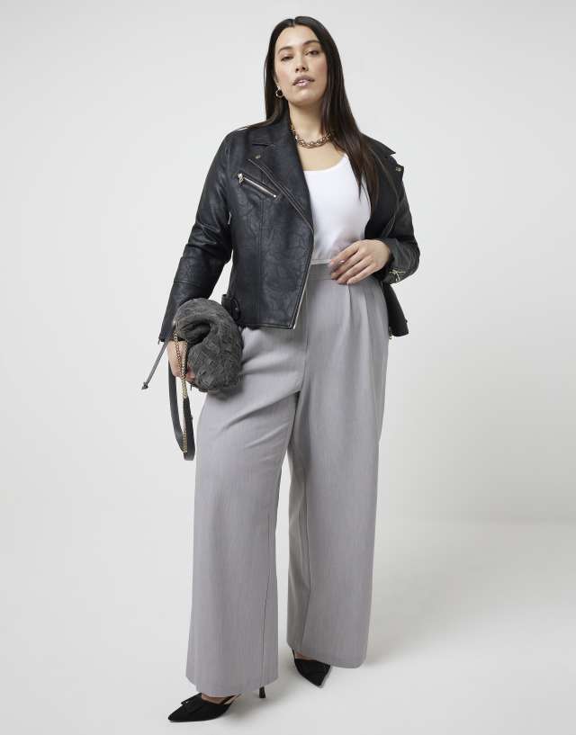 River Island Plus - side stripe trouser in grey