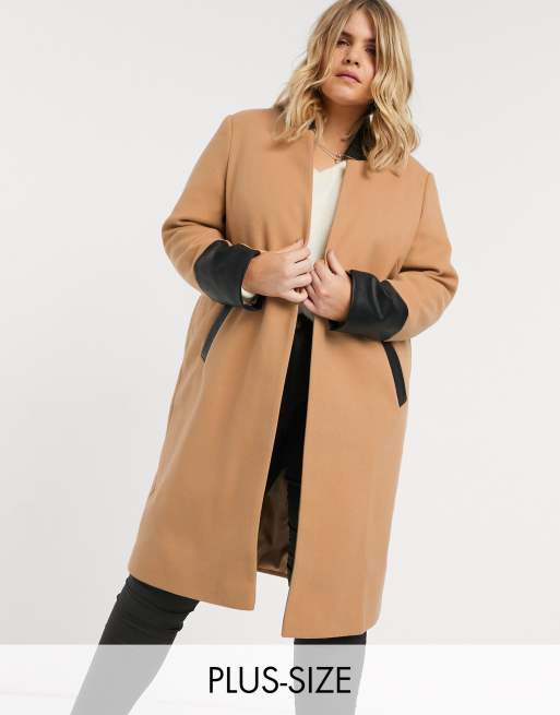 River Island Plus single breasted tailored coat in camel