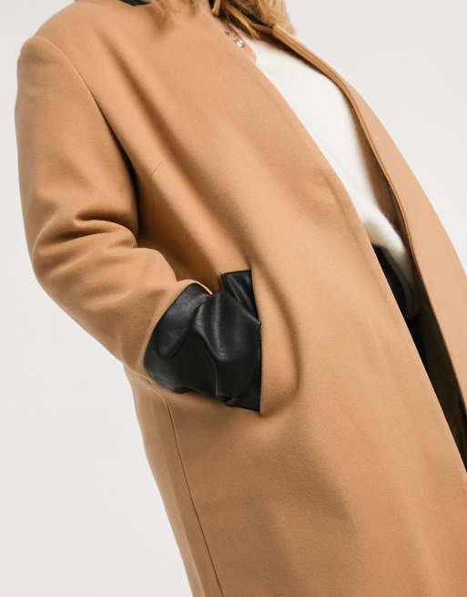 River island collarless on sale coat