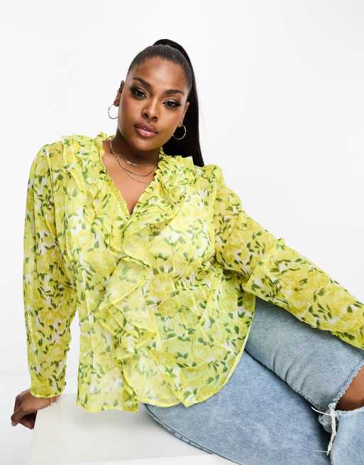 River Island plus size long sleeve blouse in yellow