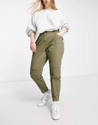 River Island Plus Skinny Utility Moto Pants In Khaki-green