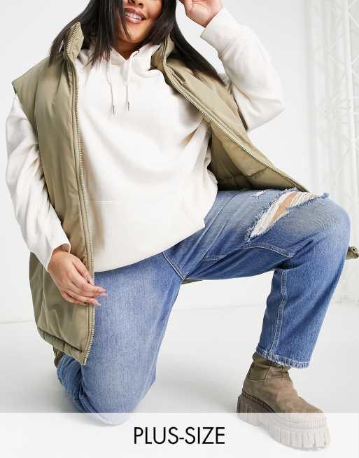 River Island Plus slim mom high rise ripped jeans in medium denim