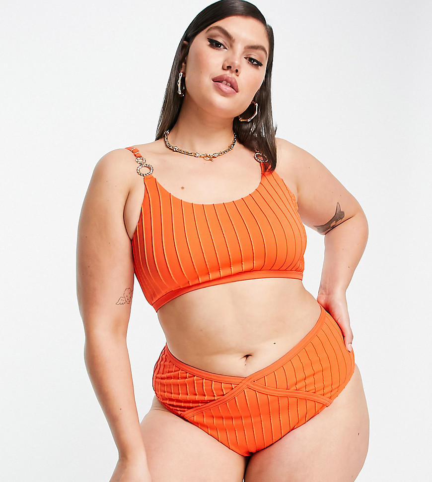 Costume Arancione donna River Island Plus - Slip bikini sgambati arancioni-Arancione