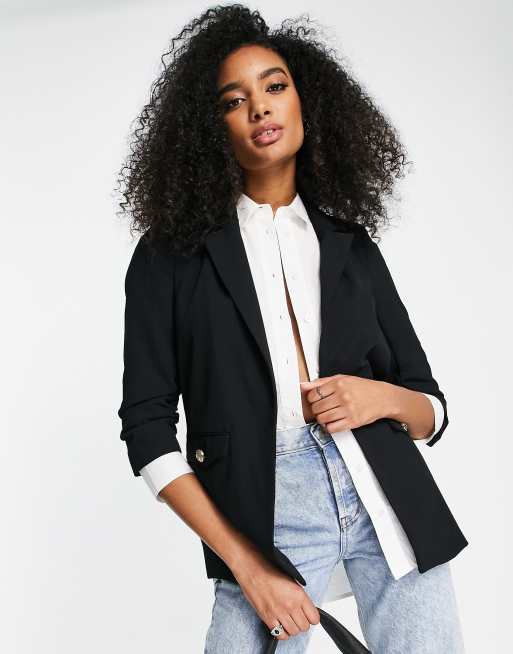 River Island Plus - Sort blazer med rynkede ærmer