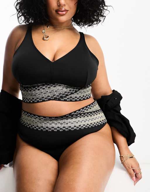 River Island Plus - Sorte bikinitrusser med høj, elastisk talje