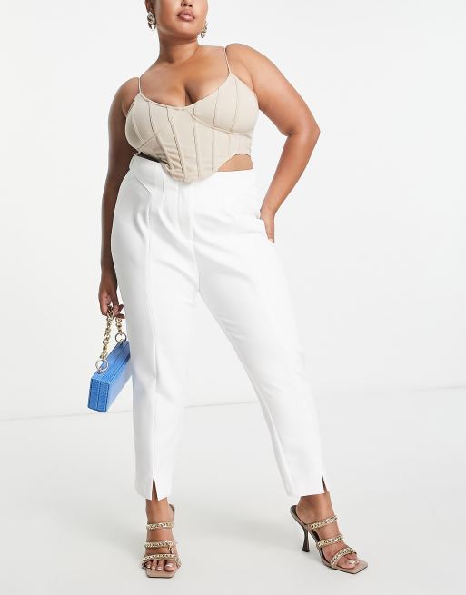 River Island Plus split front cigarette pants in white