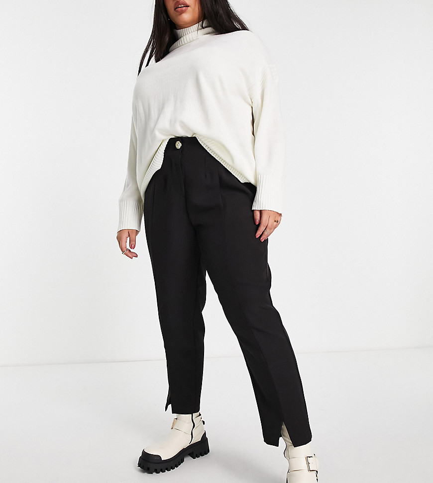 Plus-size trousers by River Island Waist-down dressing High rise Stretch-back waist Side pockets Split hem Regular, tapered fit