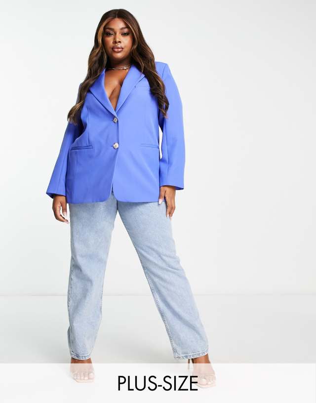 River Island Plus structured blazer in bright blue - part of a set