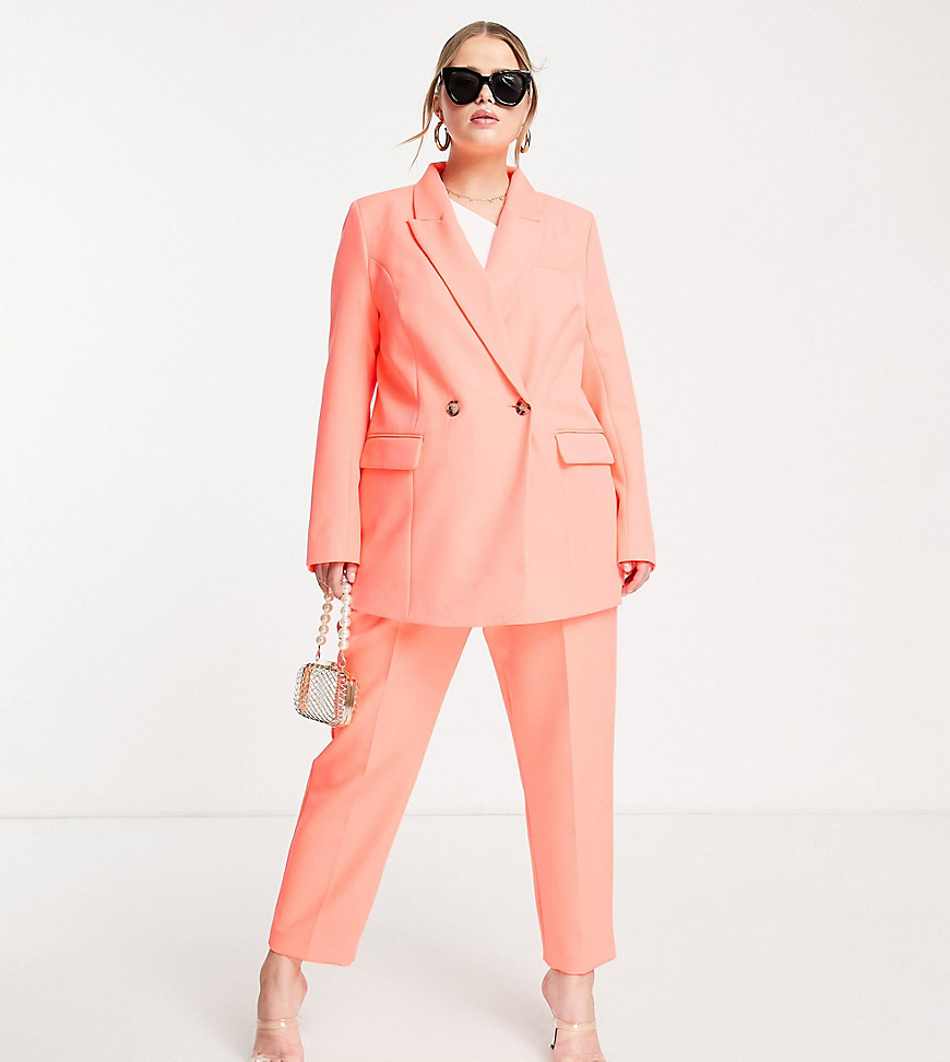 River Island Plus structured double breasted blazer co-ord in coral-Orange