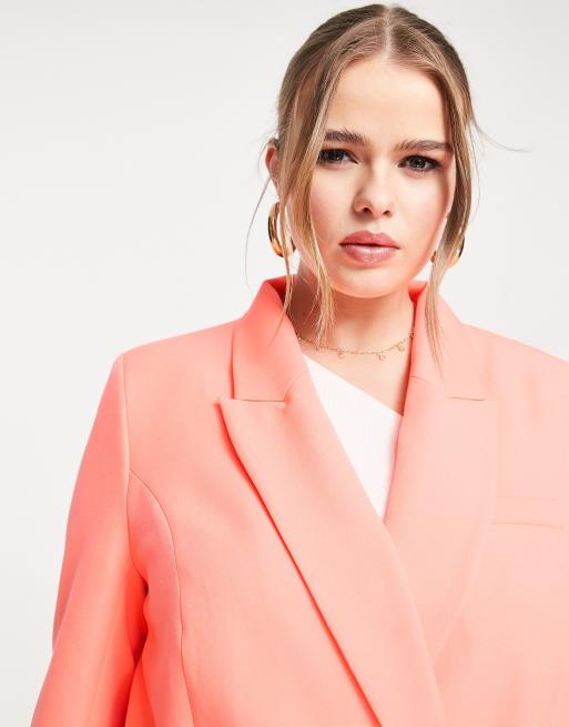 River Island Plus structured double breasted blazer co-ord in coral