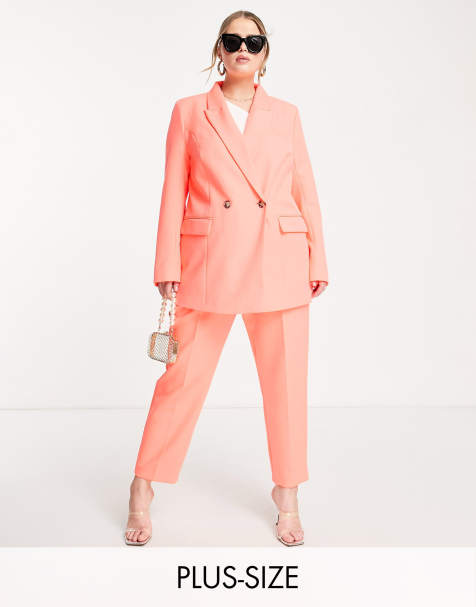 River Island Plus structured double breasted blazer in coral - part of a set - view 1