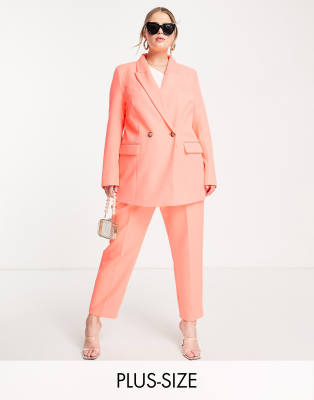 River Island Plus - Strukturierter, zweireihiger Blazer in Koralle, Kombiteil-Orange