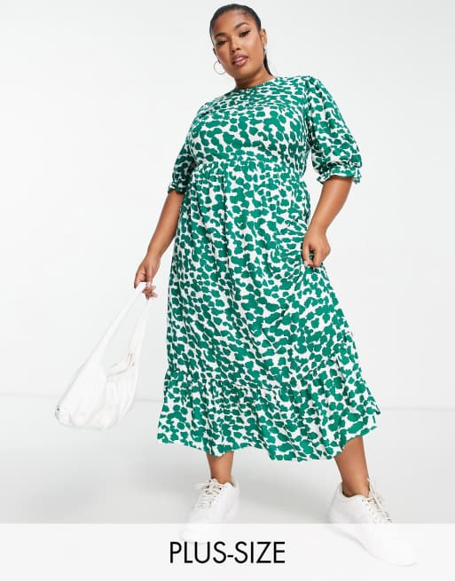 River Island Plus – Sukienka midi z wiązaniem na plecach w zielony wzór